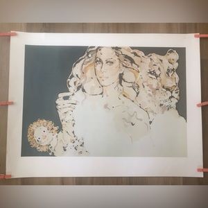 Vintage Isabel Diaz Marcial Mixed Doubles Lithograph Unsigned Unframed 19.5x26”